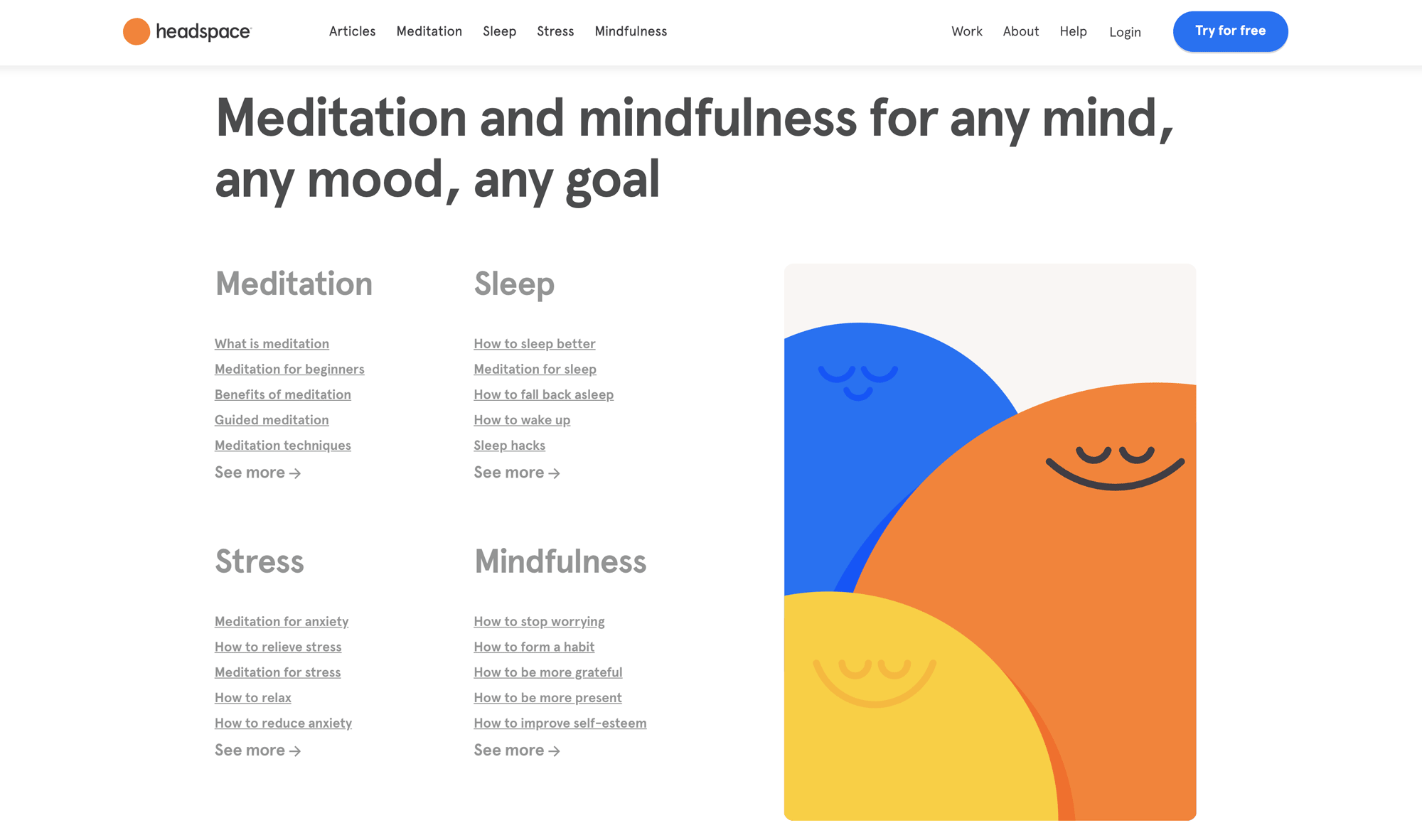 Headspace website provides easy Information Architecture