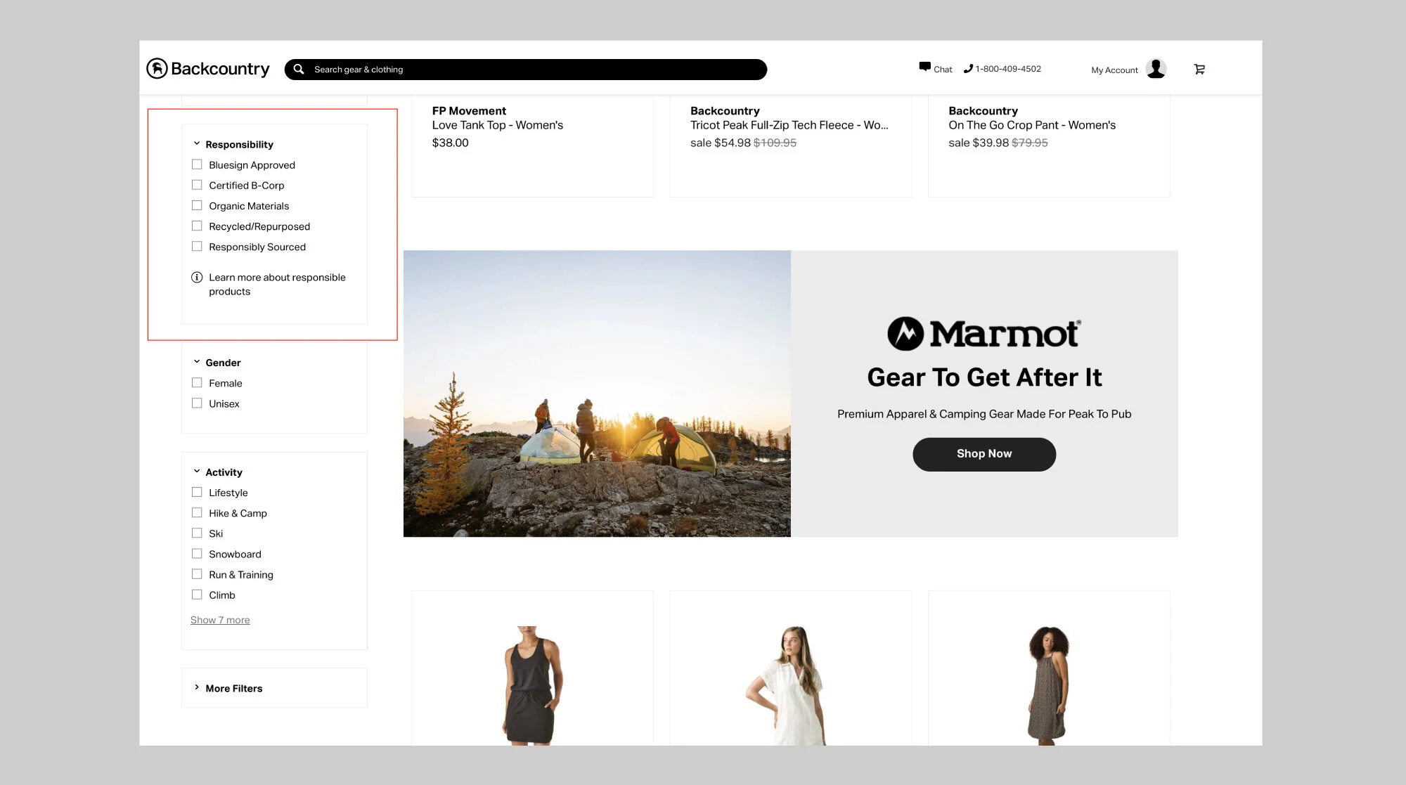 Backcountry website introduces responsible filters