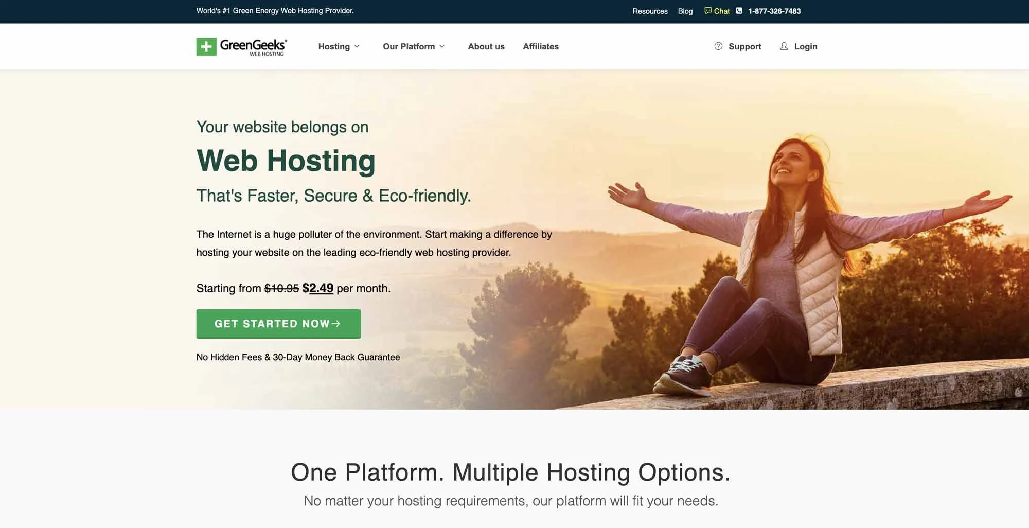 GreenGeeks Landing page offering green hosting