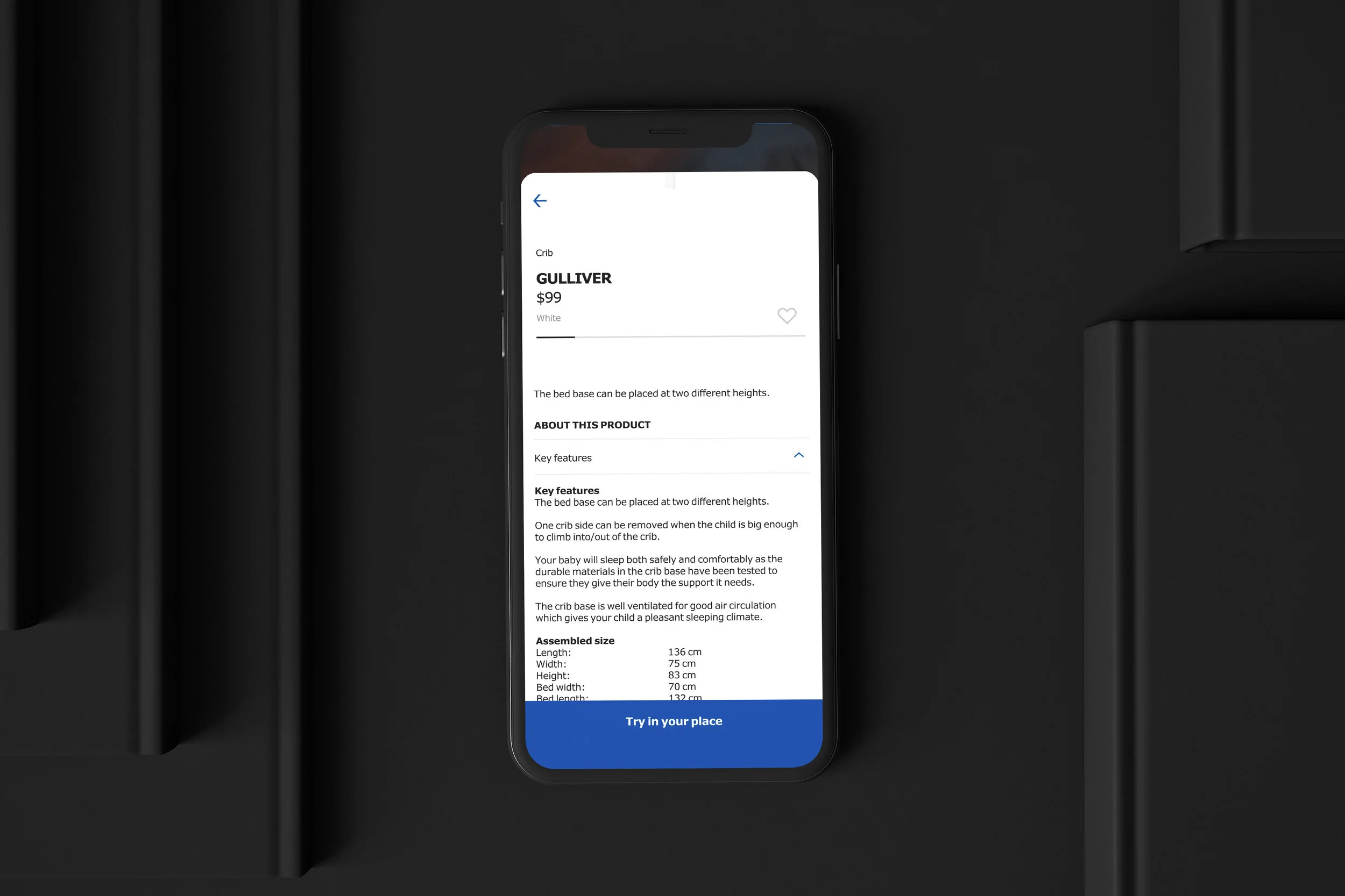 Current Item Description screen, IKEA PLACE app