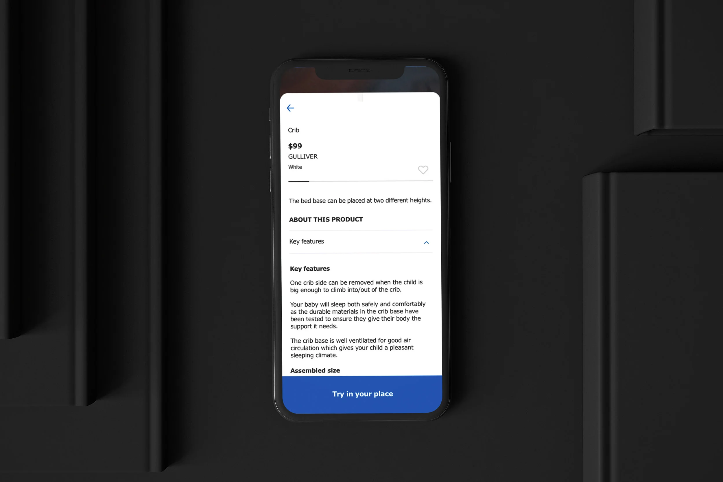 Redesigned Item Description screen, IKEA PLACE app
