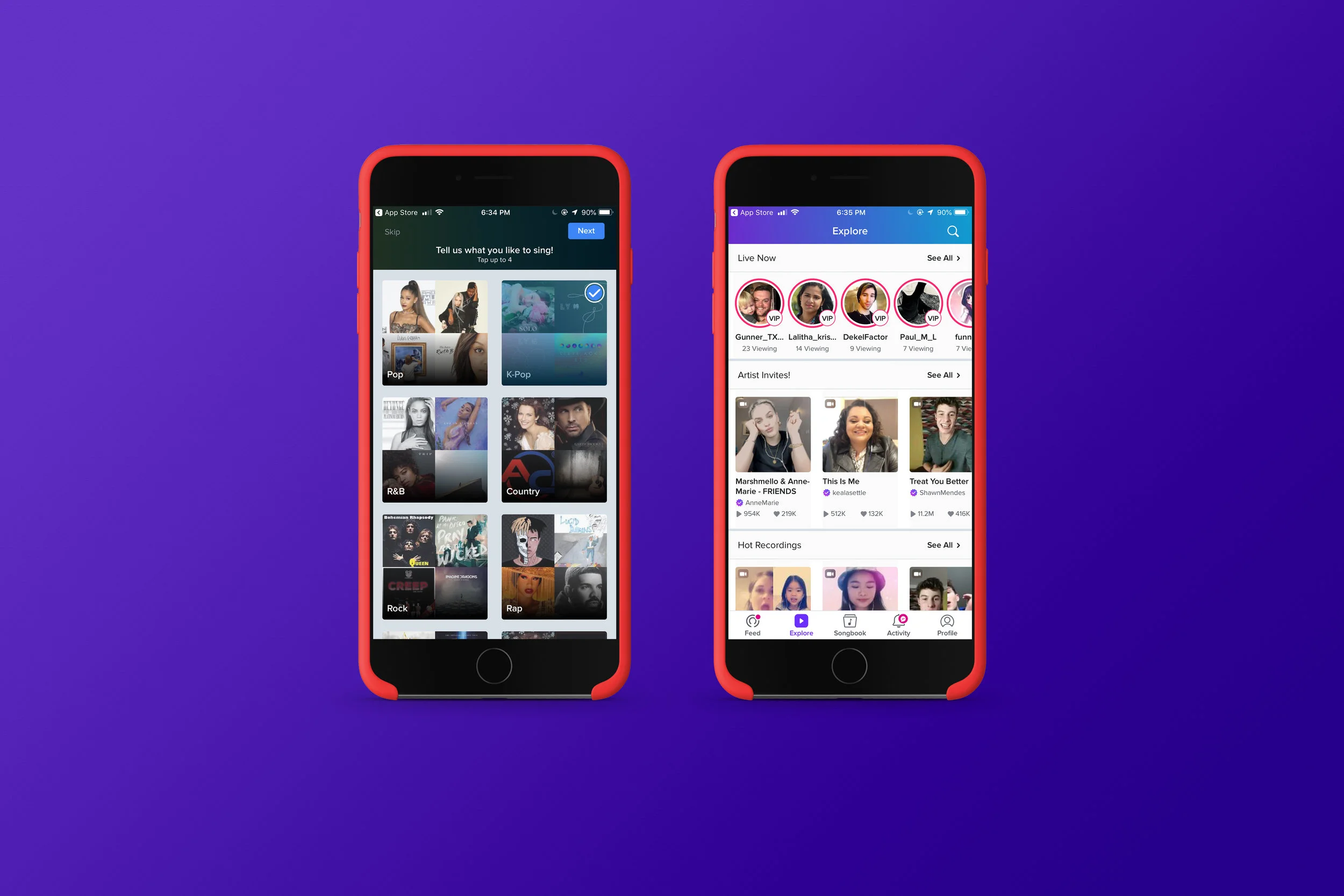 Smule Tutorial and Explore screens, July 2018