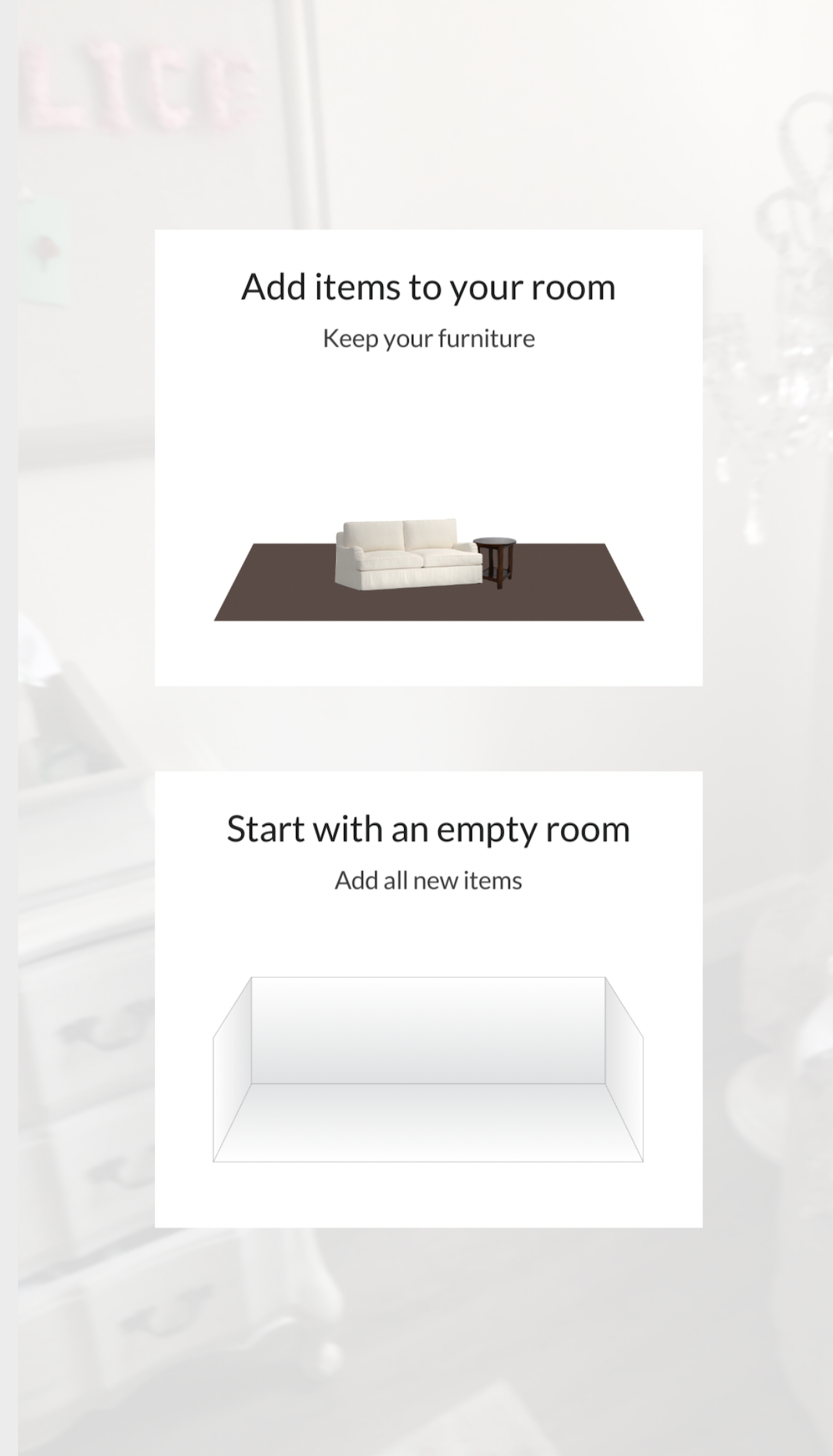 First set-up screen, 3D Room View