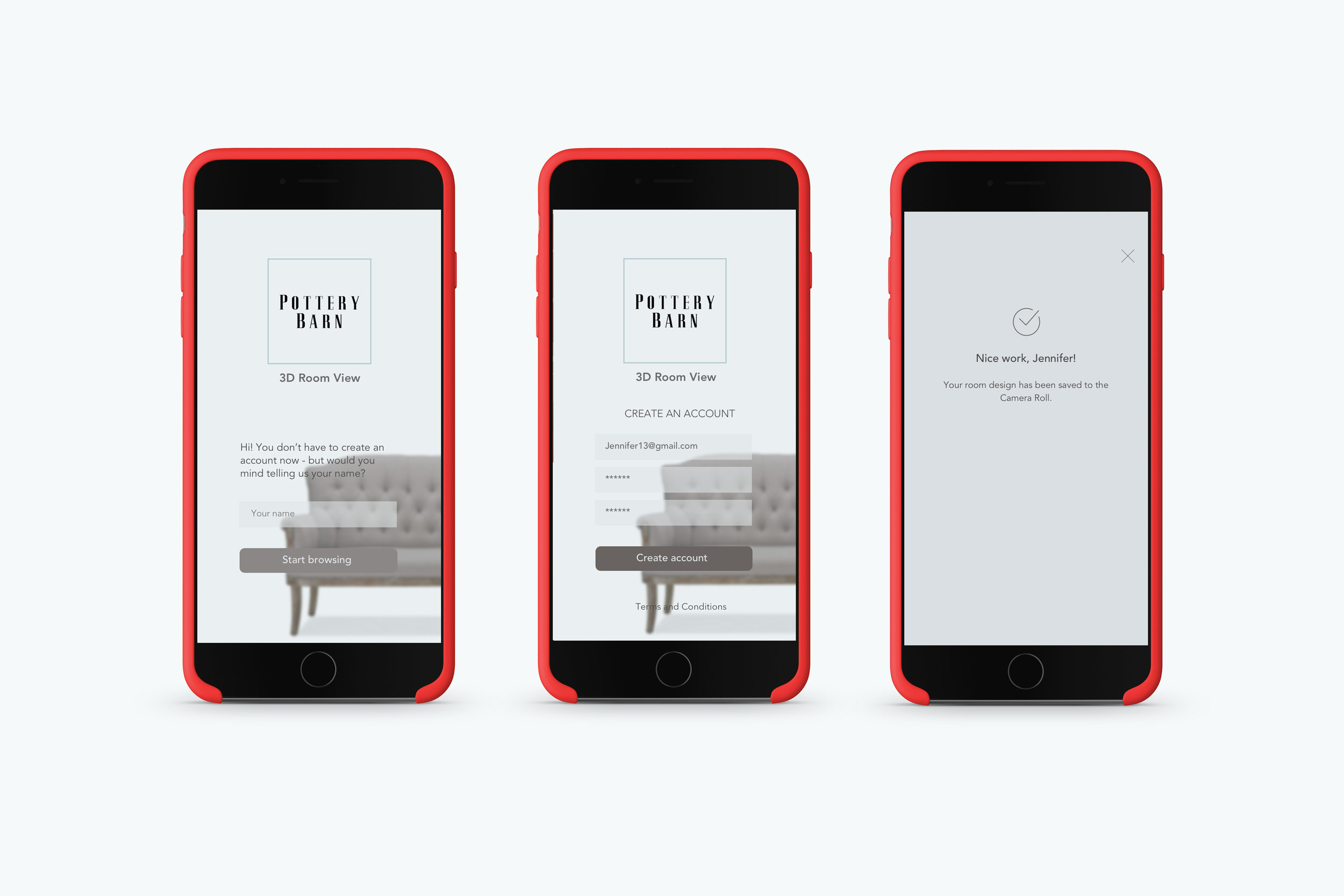 Personalization and feedback screens, redesigned 3D Room View App