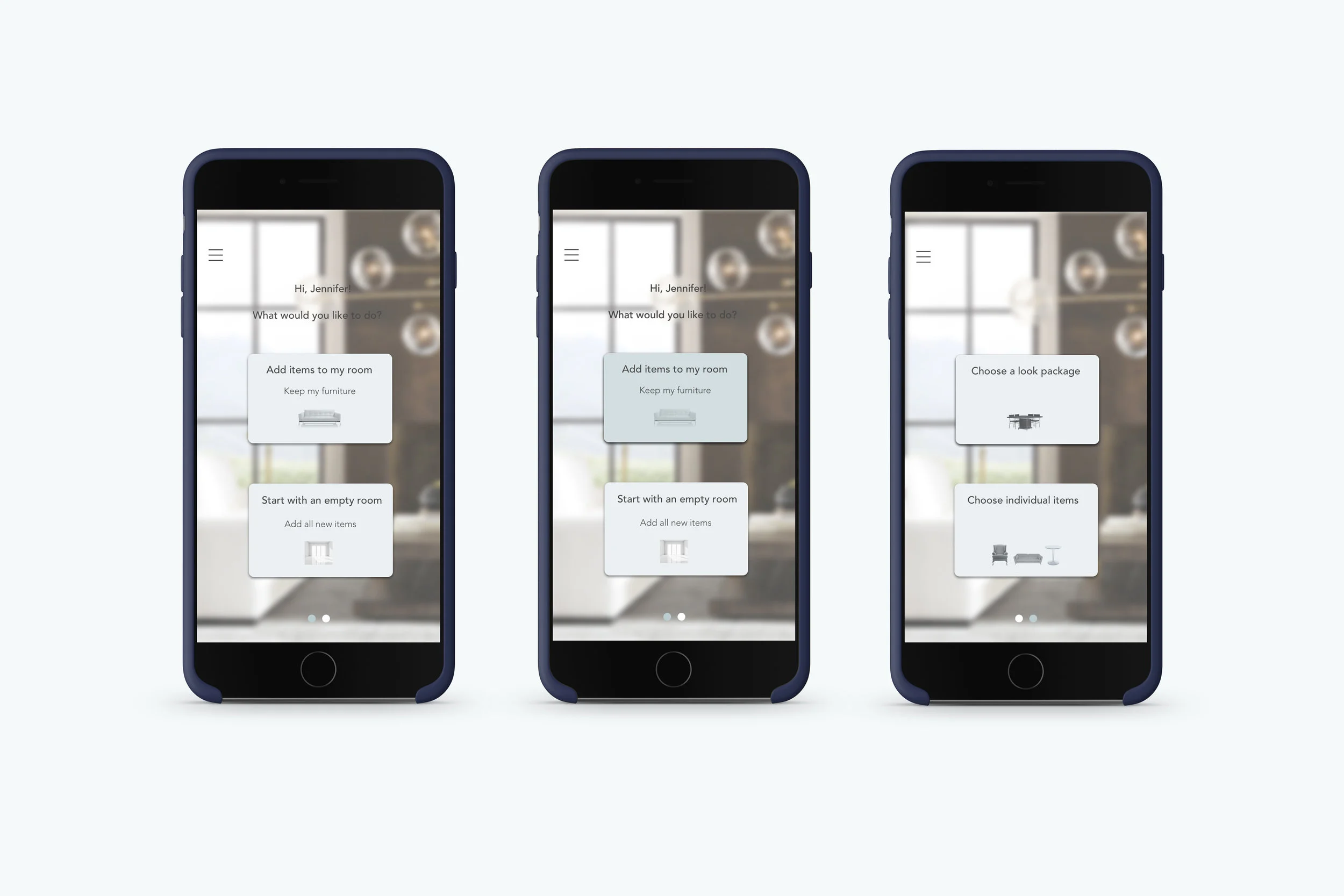 Onboarding screens, redesigned 3D Room View App