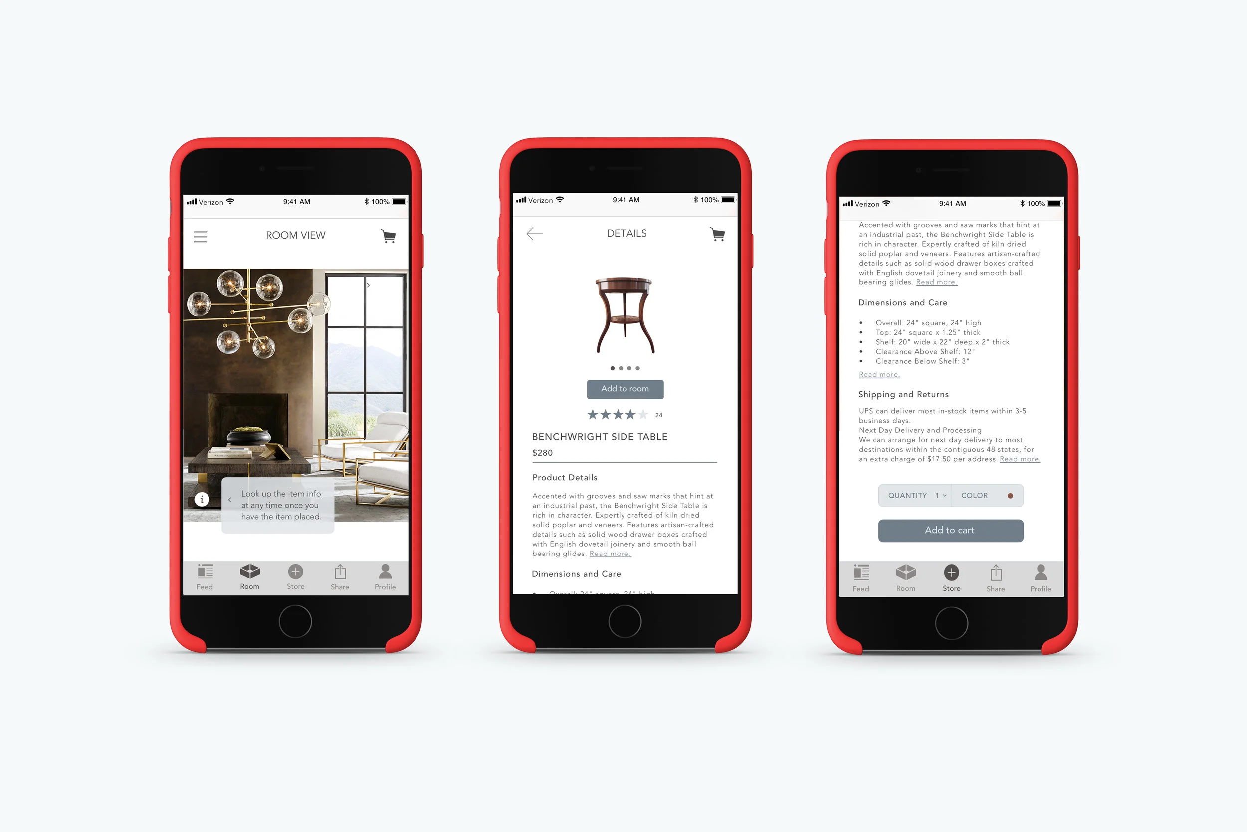 Item Info screens, redesigned 3D Room View App