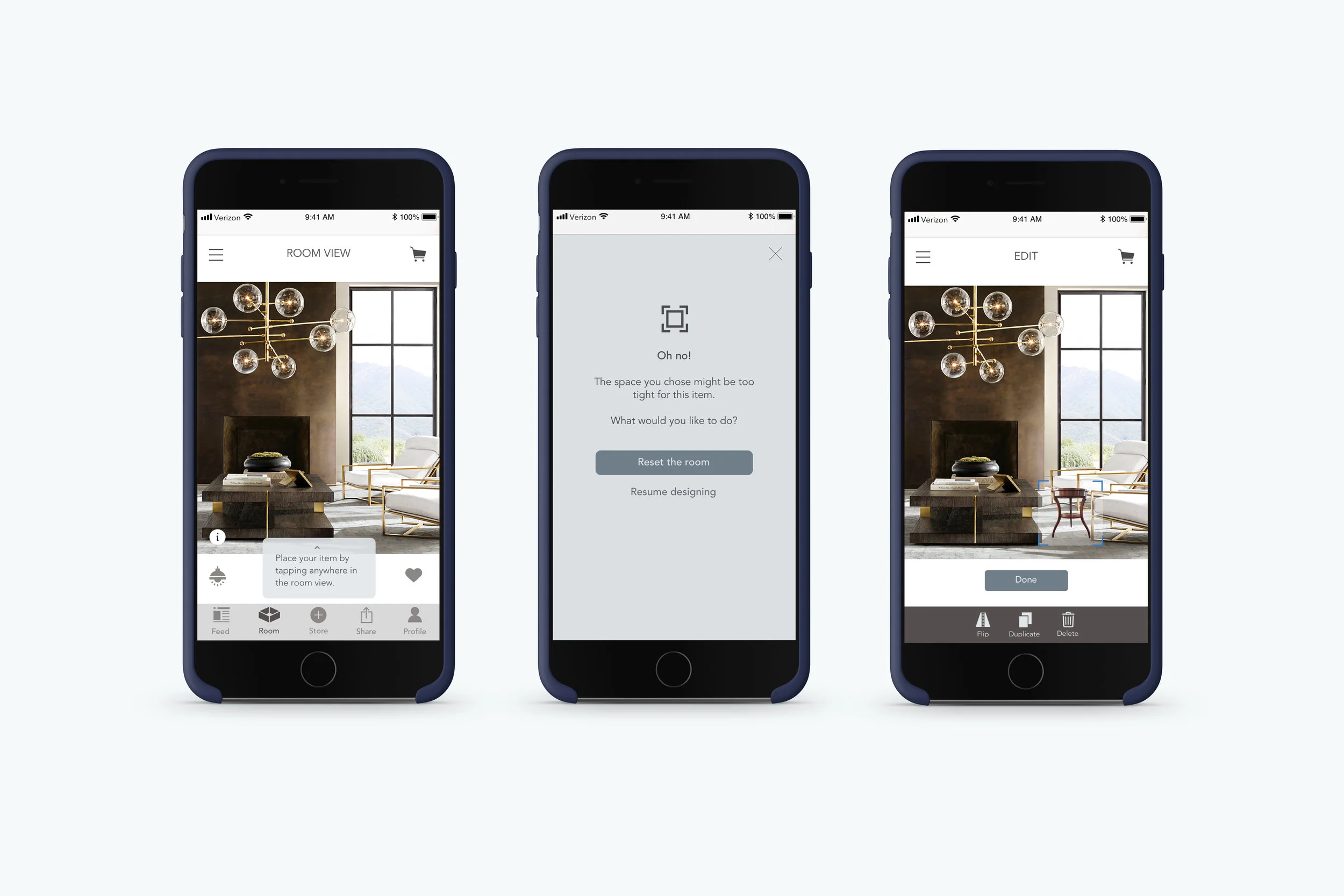 Sizing Tool Tip, Sizing Alert, Edit mode screen, redesigned 3D Room View App