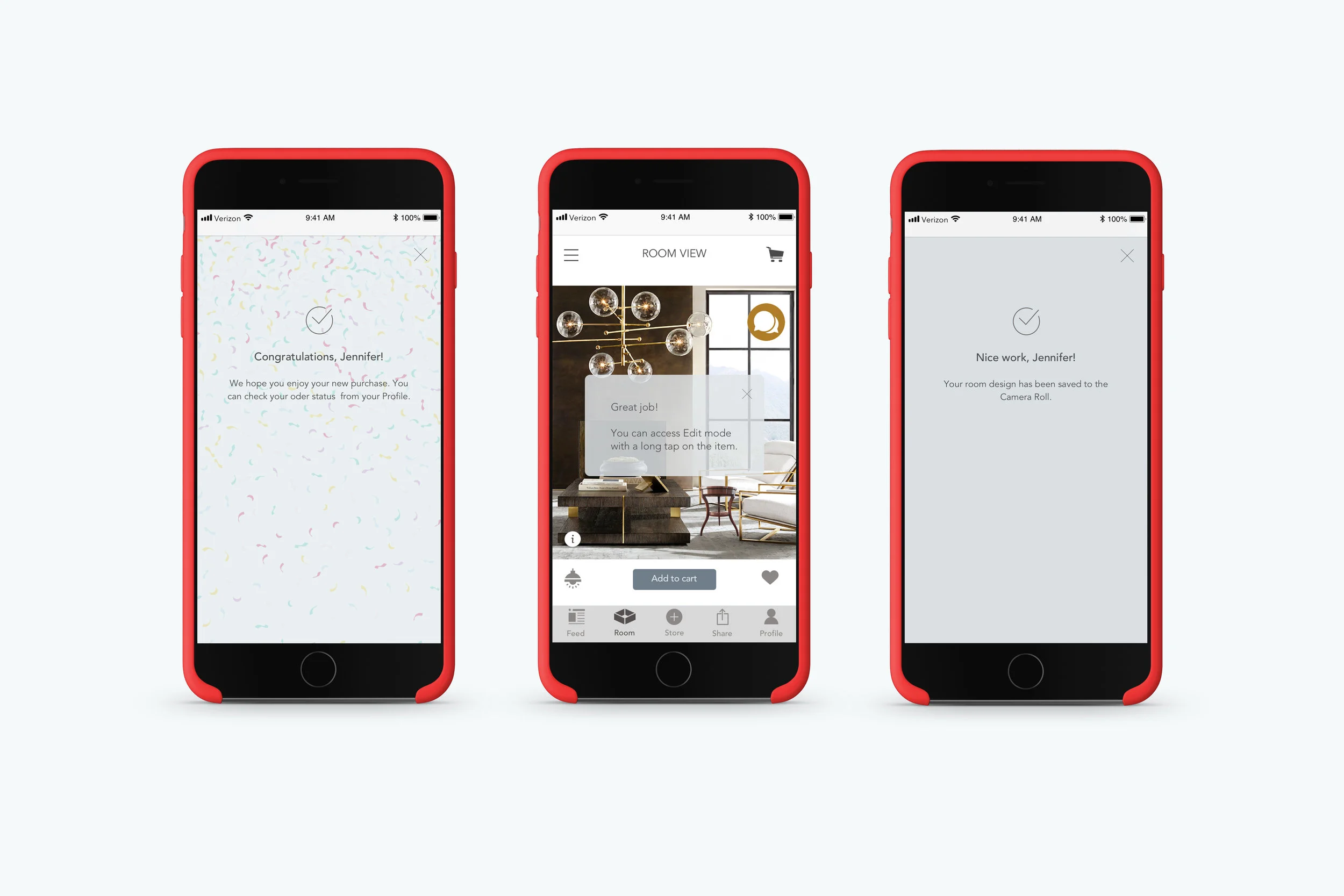 Feedback screens, 3D Room View App