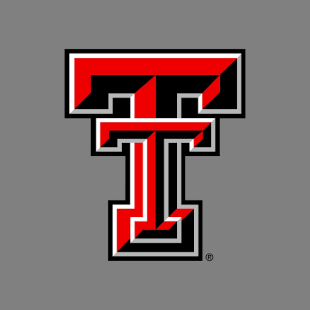 Texas Tech University logo with a red, black, and white double T on a gray background.