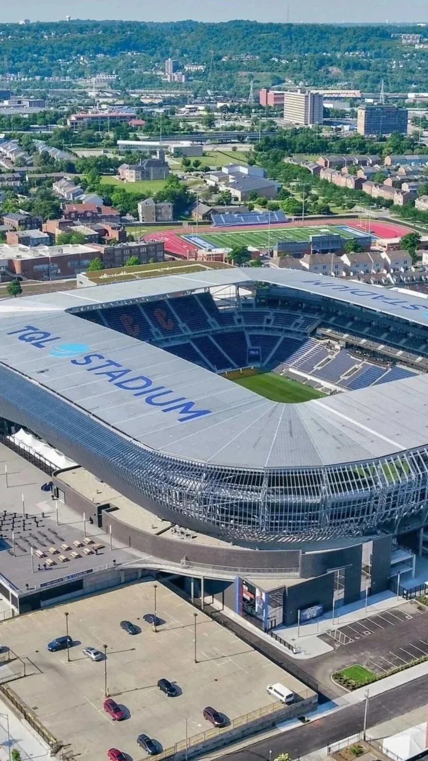 Aerial photo of TQL stadium in Cincinnati, Ohio by Alert5Media