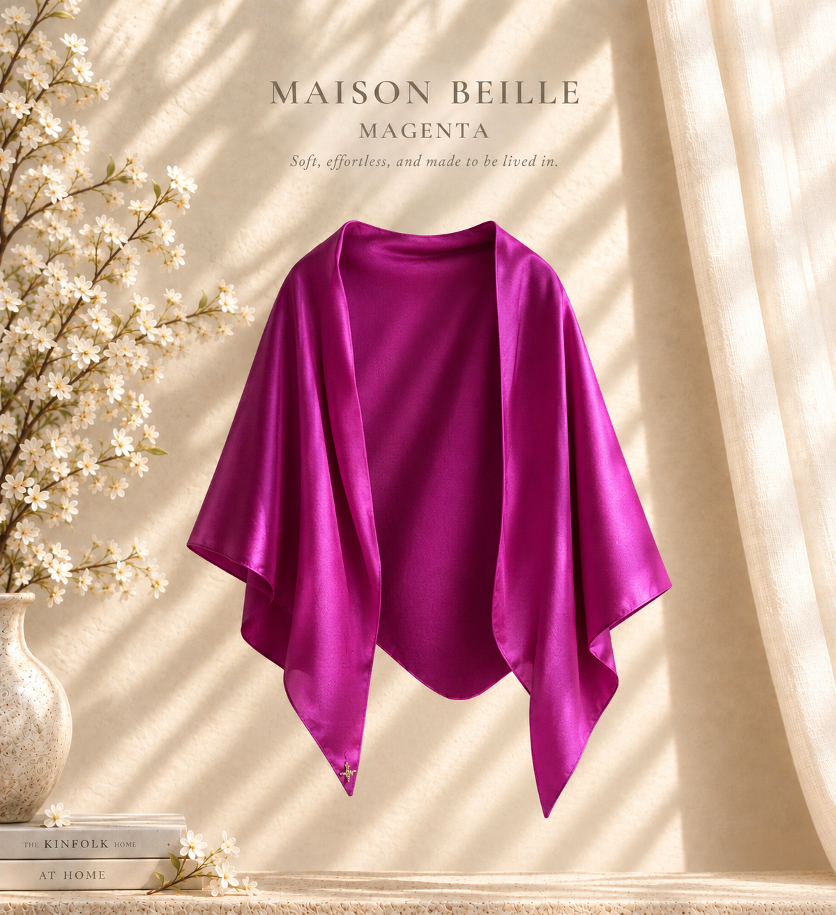 Double Layer Silk/Cotton with Rhinestone in Magenta