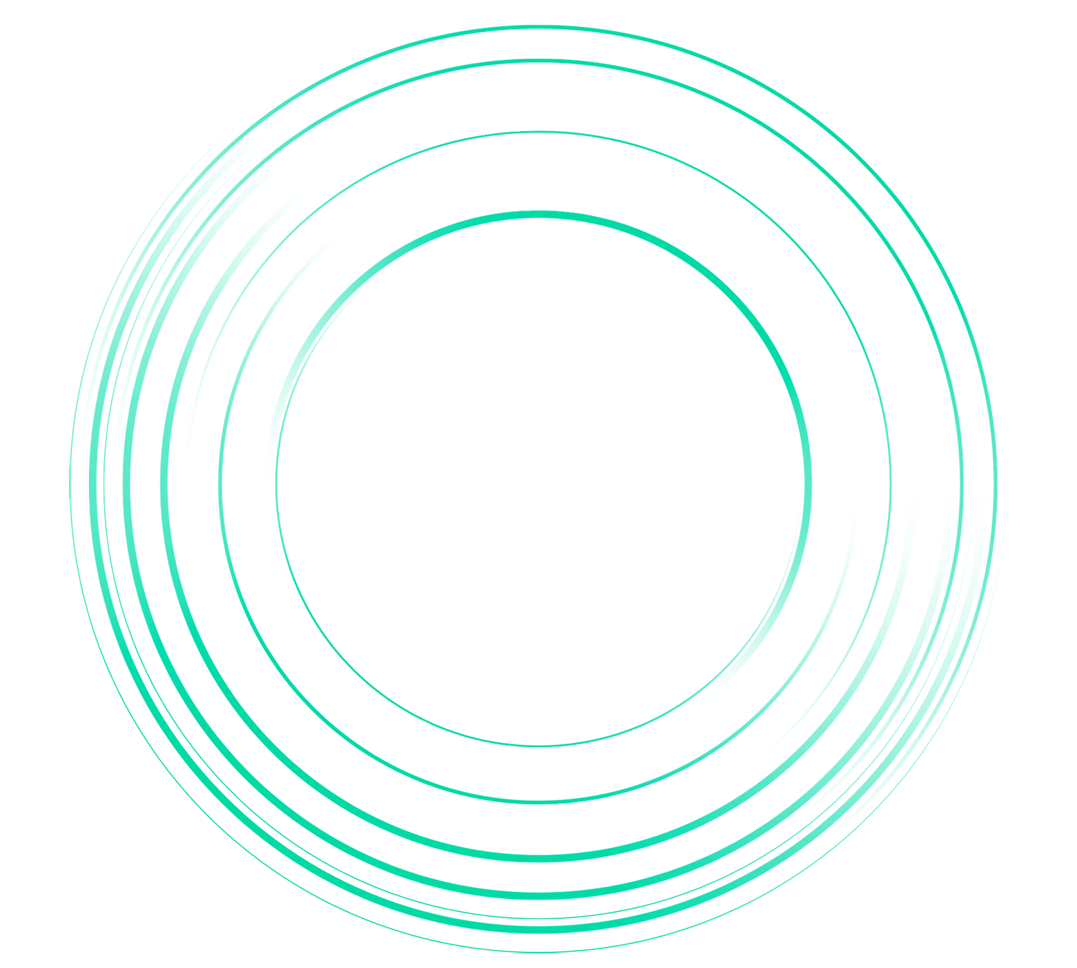 Abstract digital artwork with concentric circles and lines in shades of teal and white on a black background.