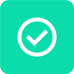 Green square icon with a white check mark inside a circle, indicating an active feature.