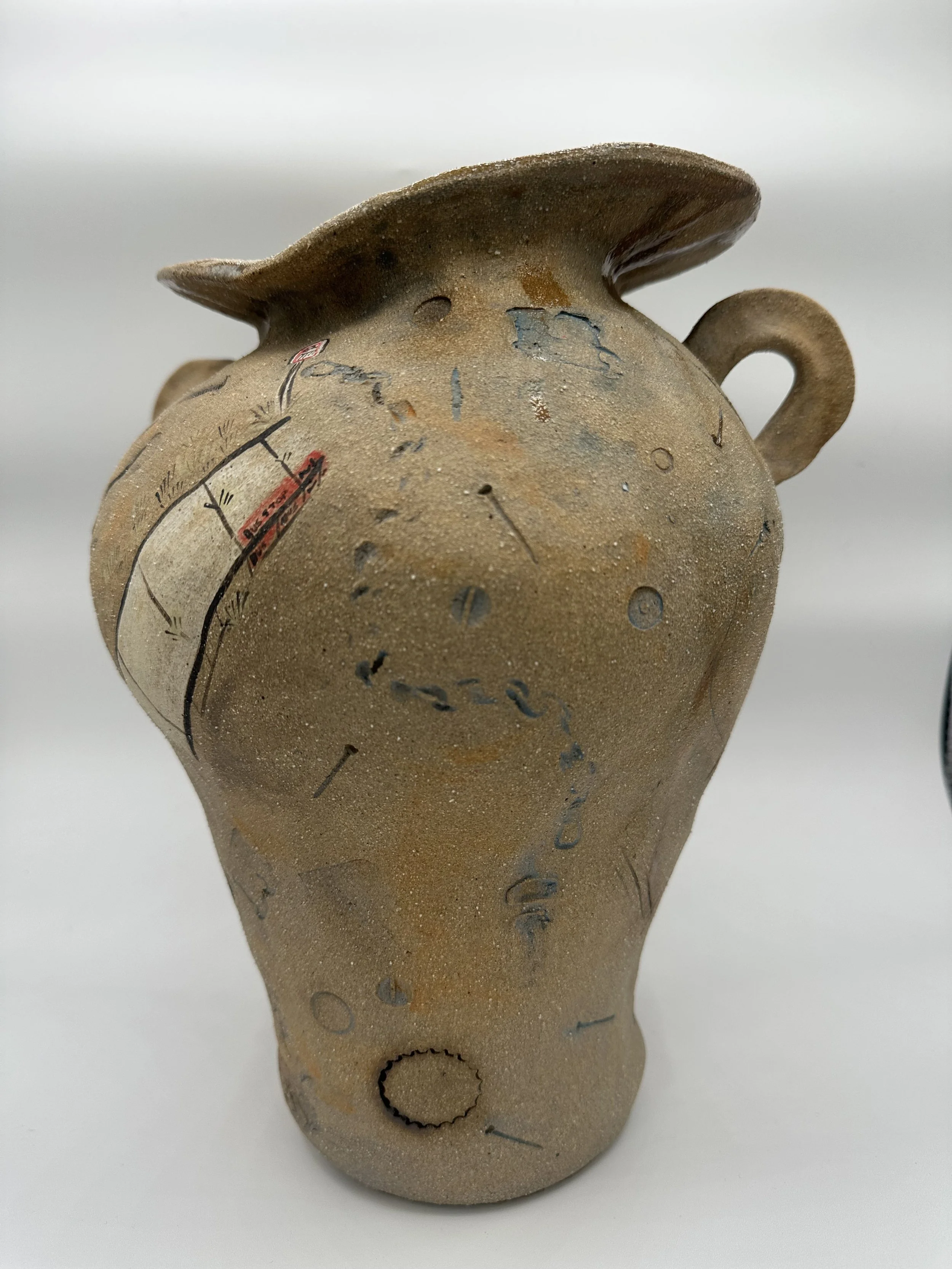 "Bus Stop," 2025, Stoneware, Glaze, Underglaze, Found objects, Copper Wash 