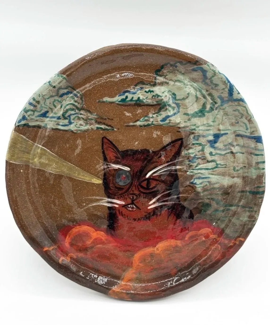 "Cyborg Cat," 2026, Stoneware, Glaze, Underglaze