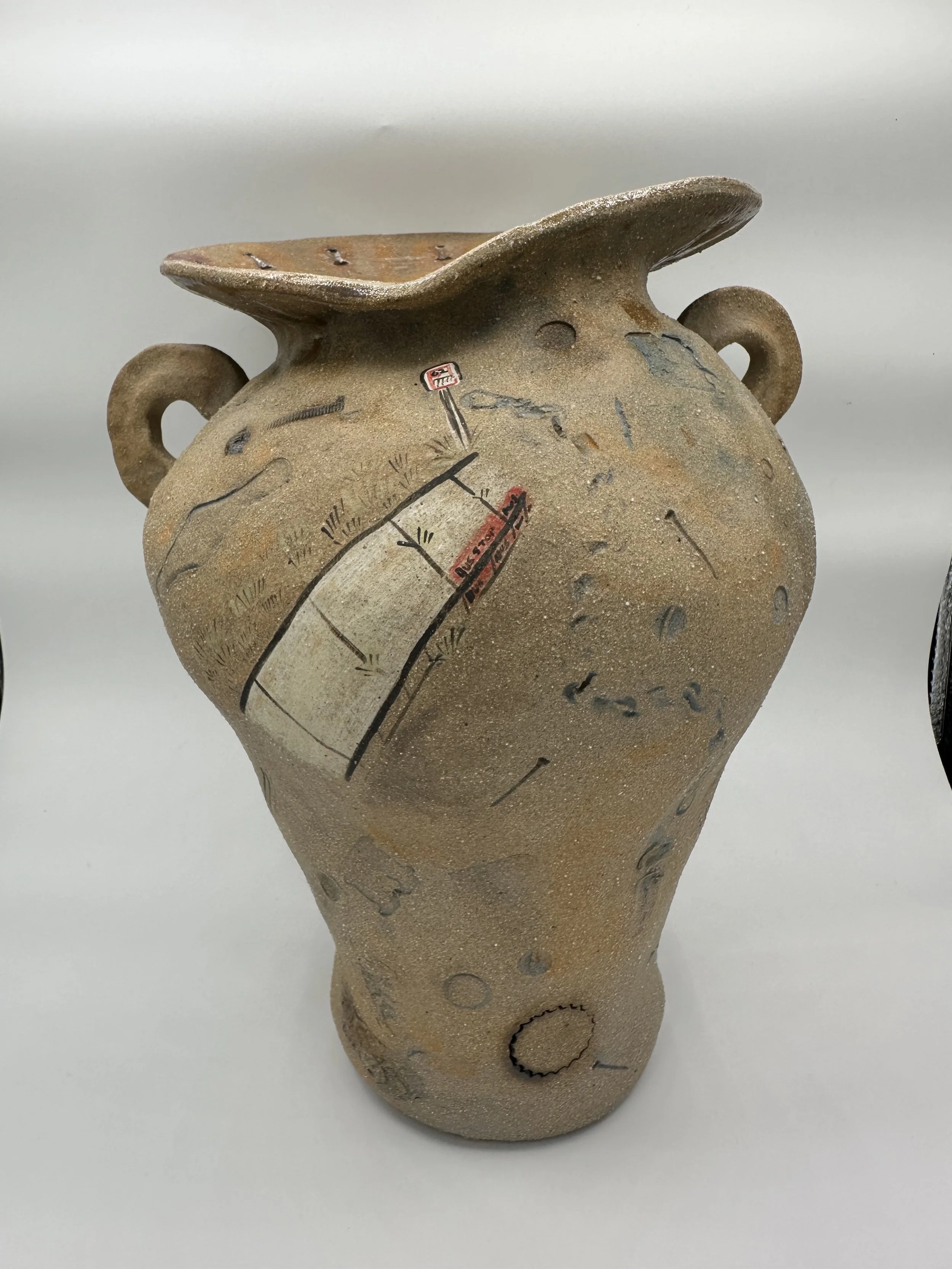 "Bus Stop," 2025, Stoneware, Glaze, Underglaze, Found objects, Copper Wash 