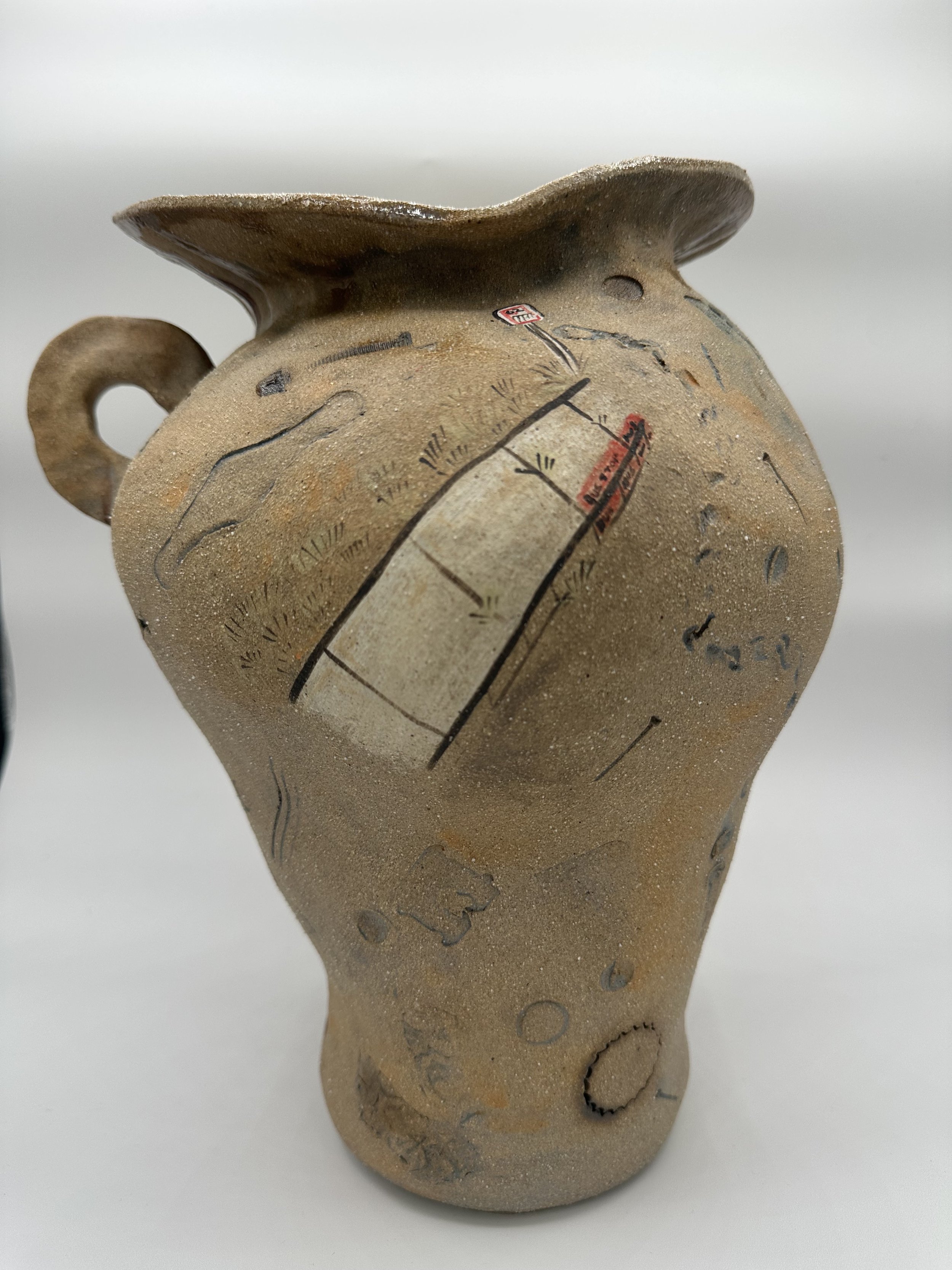 "Bus Stop," 2025, Stoneware, Glaze, Underglaze, Found objects, Copper Wash 