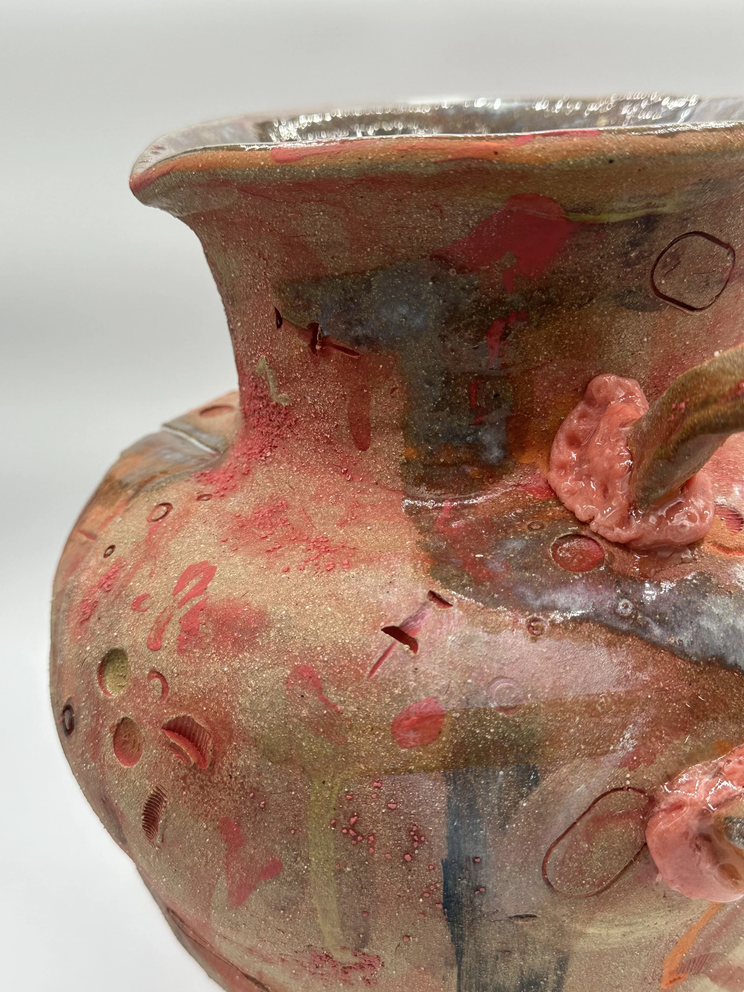 "x,y,z," 2025, Stoneware, Glaze, Underglaze, Found Objects, Bubblegum, Epoxy