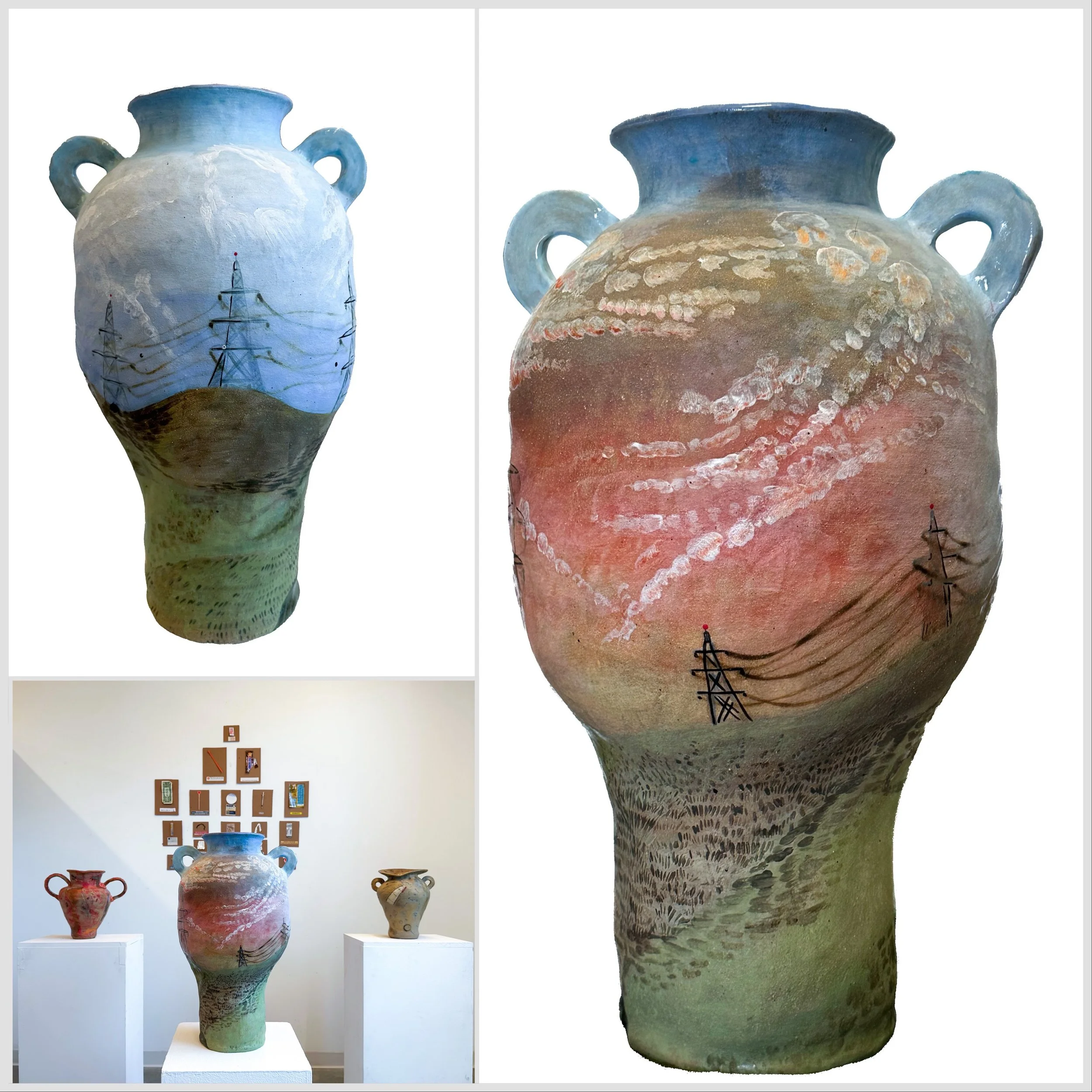 "Divine Judgement and the Face of God in the Sky," 2026, Stoneware, Glaze, Underglaze, Copper wash