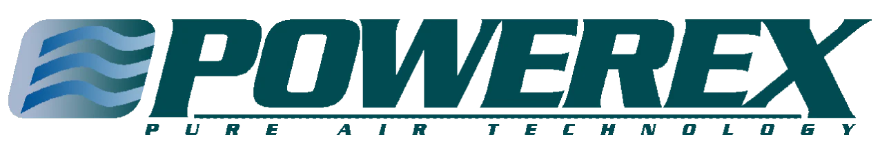 LOGO with blue waves on the left and the word POWEREX in large green letters