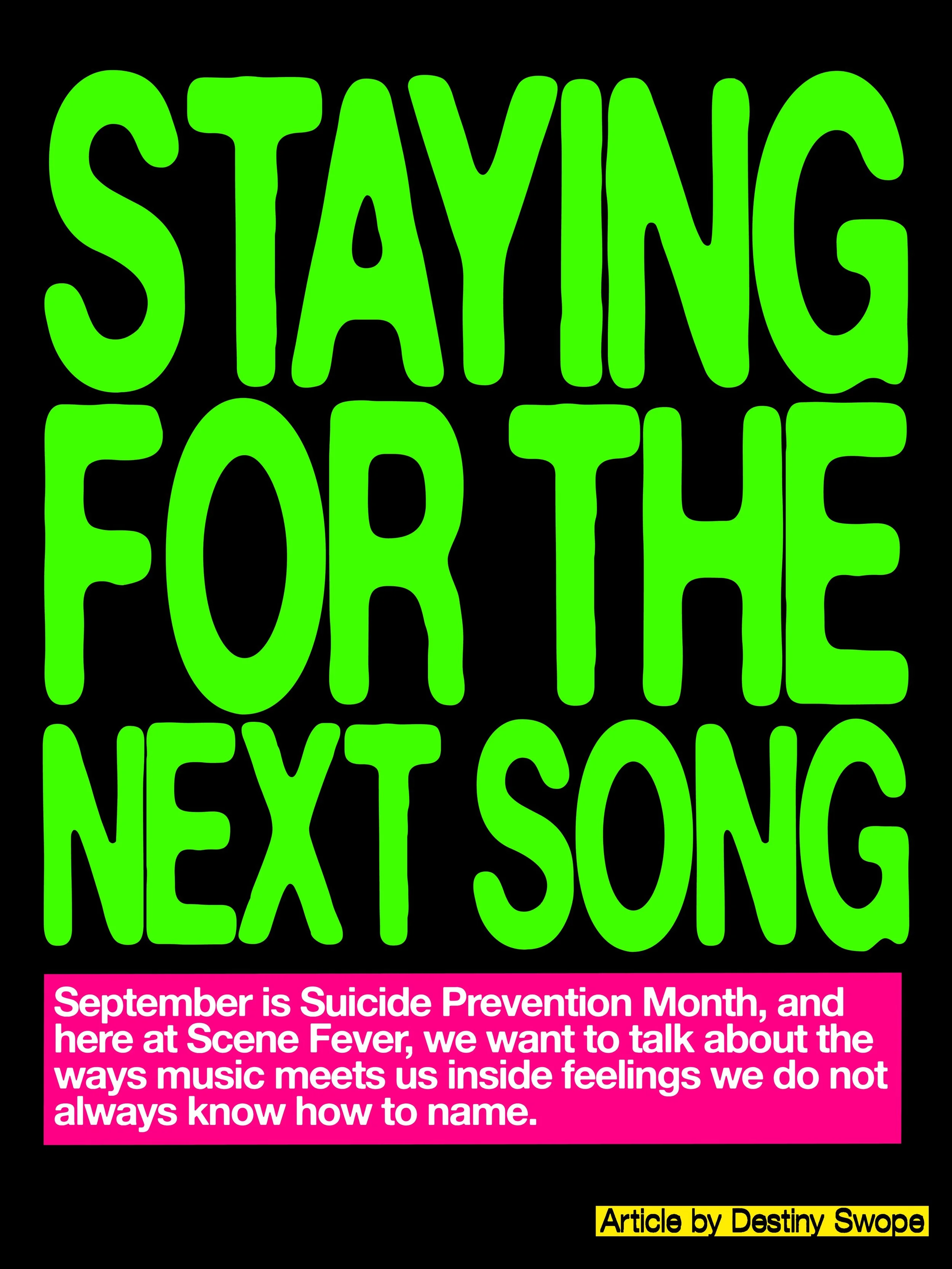 FOR ANYONE WHO HAS EVER NEEDED TO STAY FOR THE NEXT SONG 🖤🎧

our Suicide Prevention Month feature is live now on scenefever.com! it&rsquo;s important to remember not just this month, but always, that you are not alone. if you need support, call or 