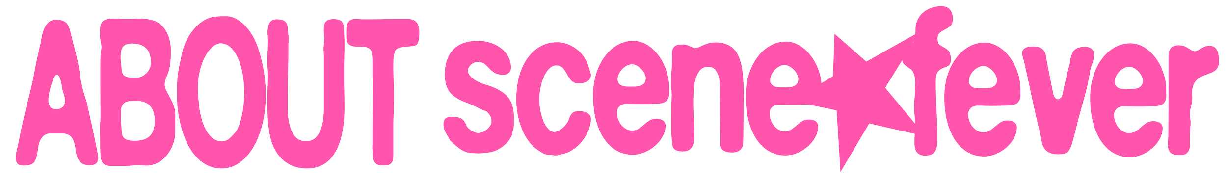 Pink text reading 'ABOUT SCENEFEVER' in bold, playful font.