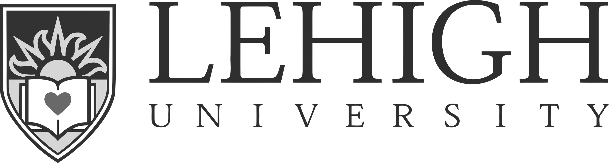 Lehigh University logo with a shield containing a sun, an open book with a heart, and a mountain, next to the word "Lehigh" and "University" in large text.