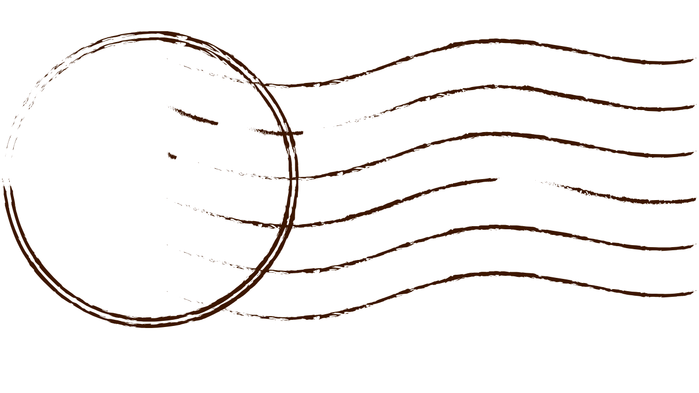 A stylized illustration of a postmark.