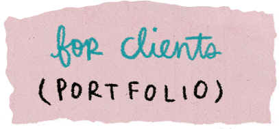 Handwritten note on pink paper that says 'for clients (PORTFOLIO)' in blue and black ink.