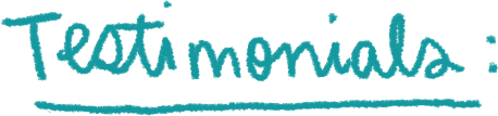 Text reading 'Testimonies:' written in teal handwriting on a white background.