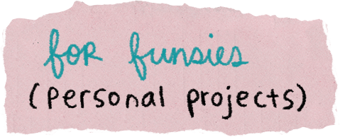 Handwritten note on pink paper that says 'for funnies (personal projects)' in blue and black ink.