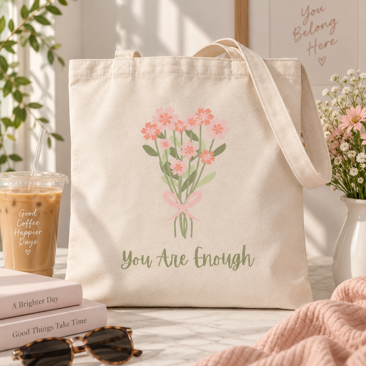 You Are Enough Floral Tote