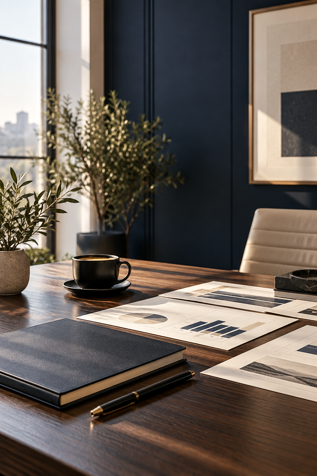Professional workspace representing business strategy, marketing and operations consulting