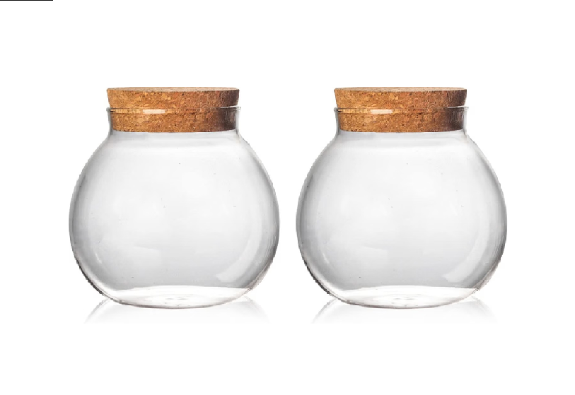Set of 2 round glass jars with cork lid – 17oz