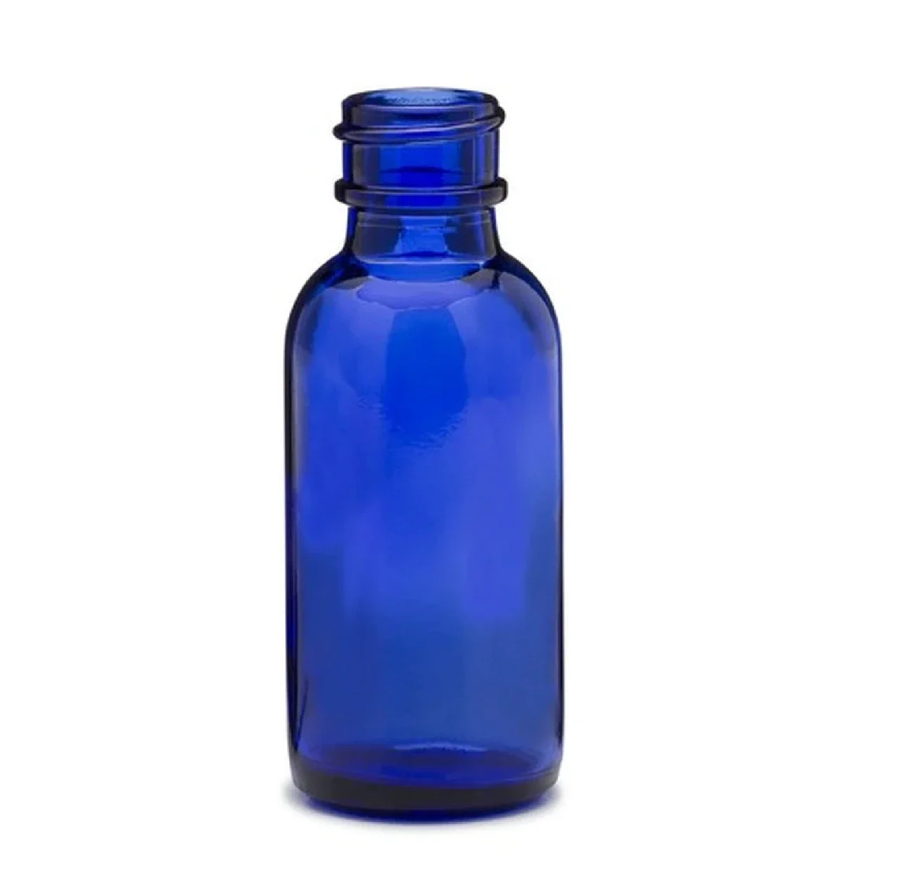 1 oz (30ml) Blue Boston Round Glass Bottle 20-400 neck finish- Pack of 120