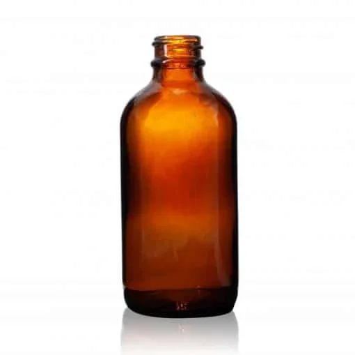 8 oz Amber Boston Round Glass Bottle with 28-400 neck finish- Pack of 54