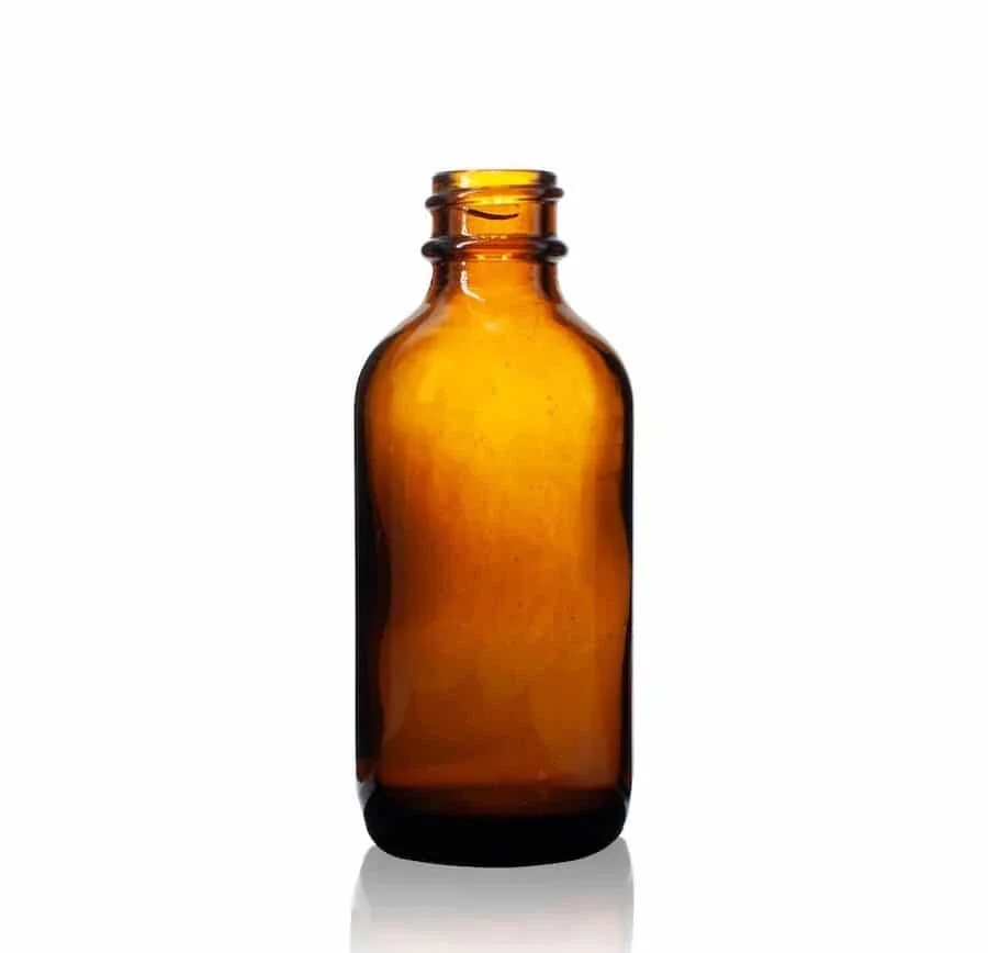 4 oz Amber Boston Round Glass Bottle with 22-400 neck finish- Pack of 64