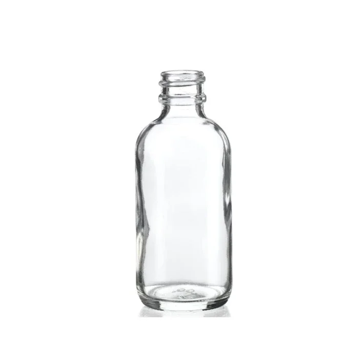 2 oz (60ml) Clear Boston Round Glass Bottle 20-400 neck finish- Pack of 80