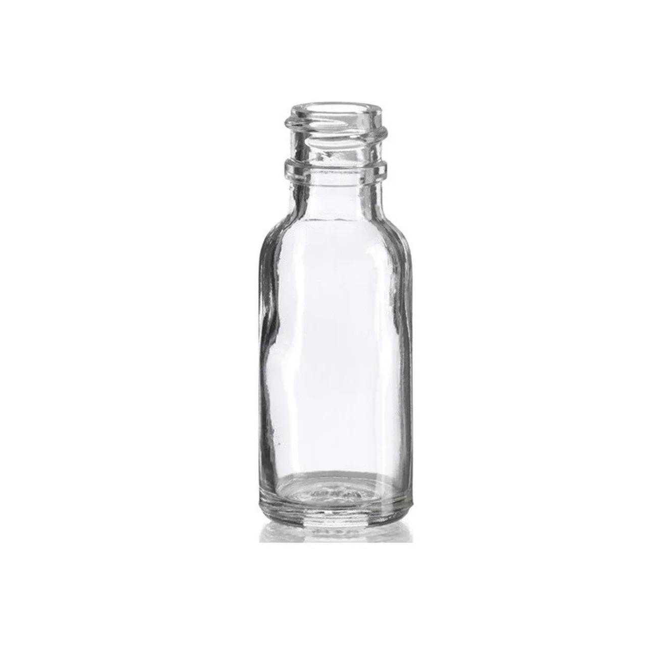 1/2 oz (15ml) Clear Glass Boston Round Bottle with 18-400 neck finish- Pack of 180