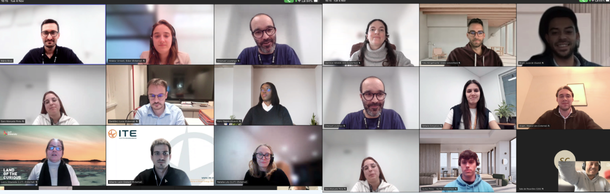Screenshot of a virtual video conference with fifteen participants, each visible in individual video windows, in a grid layout.