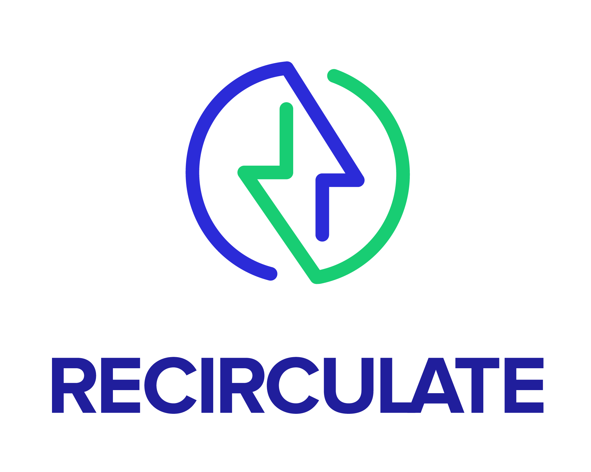 Neon-style logo with a clock made of overlapping green and blue lines and the text "RECYCLE" below in bold blue letters.