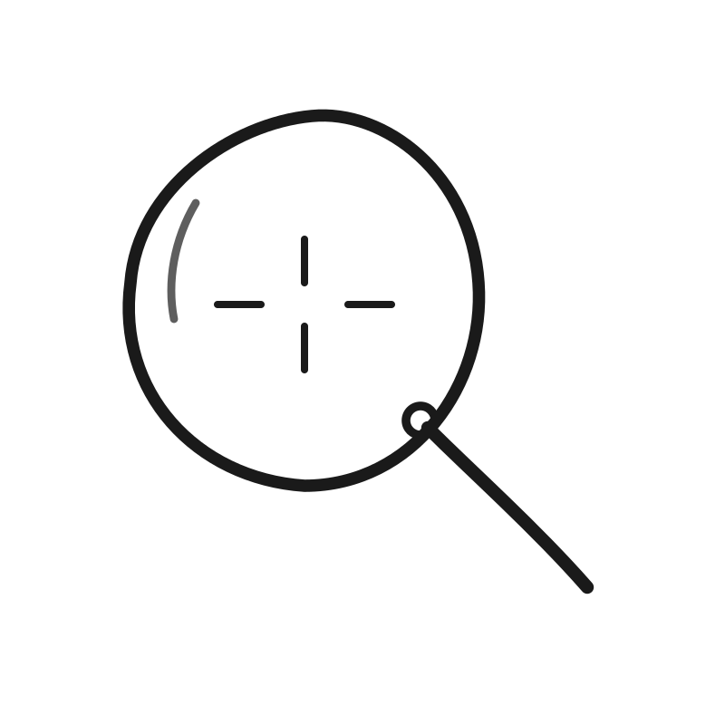 Illustration of a magnifying glass focused on a map with marked locations.