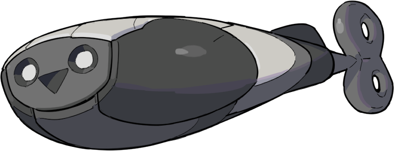A cartoon-style cartoon whale with a smiling face and a propeller tail.
