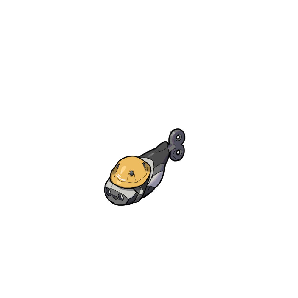 A small futuristic drone with a yellow dome and black and gray body, viewed from above.