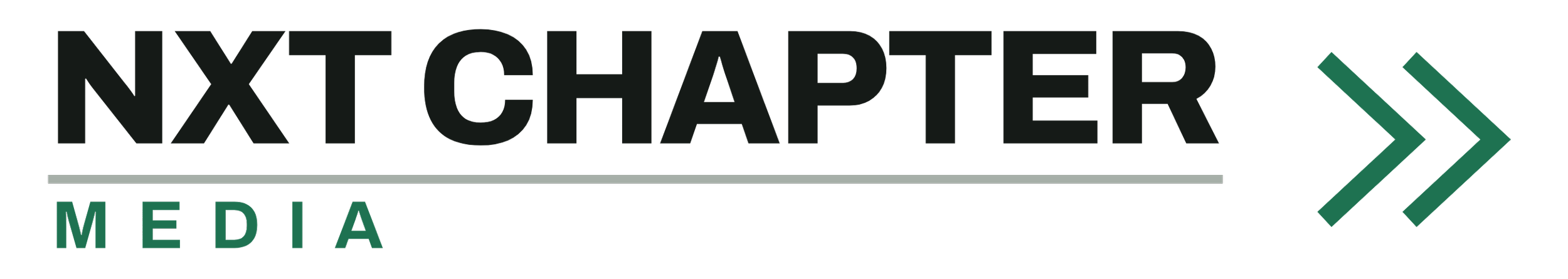 NXT Chapter Media logo with black, gray, and green text and arrows.