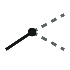 A black speedometer gauge with a needle pointing to the left, and dotted lines indicating different levels to the right.