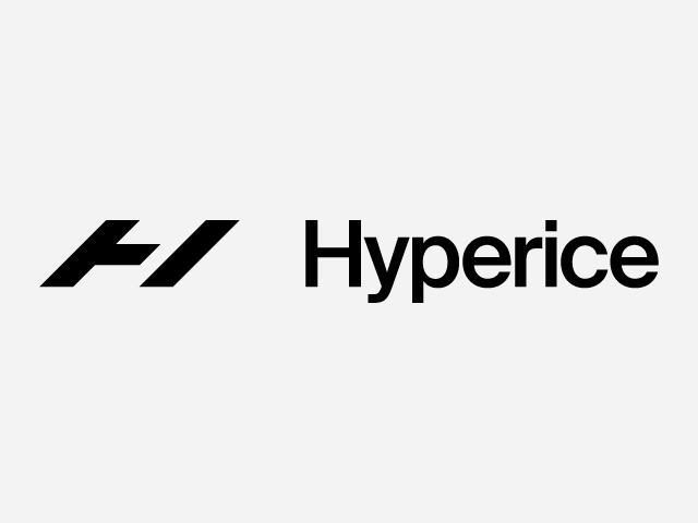 Hyperice logo with stylized black lines next to the word 'Hyperice' in black text on a gray background.