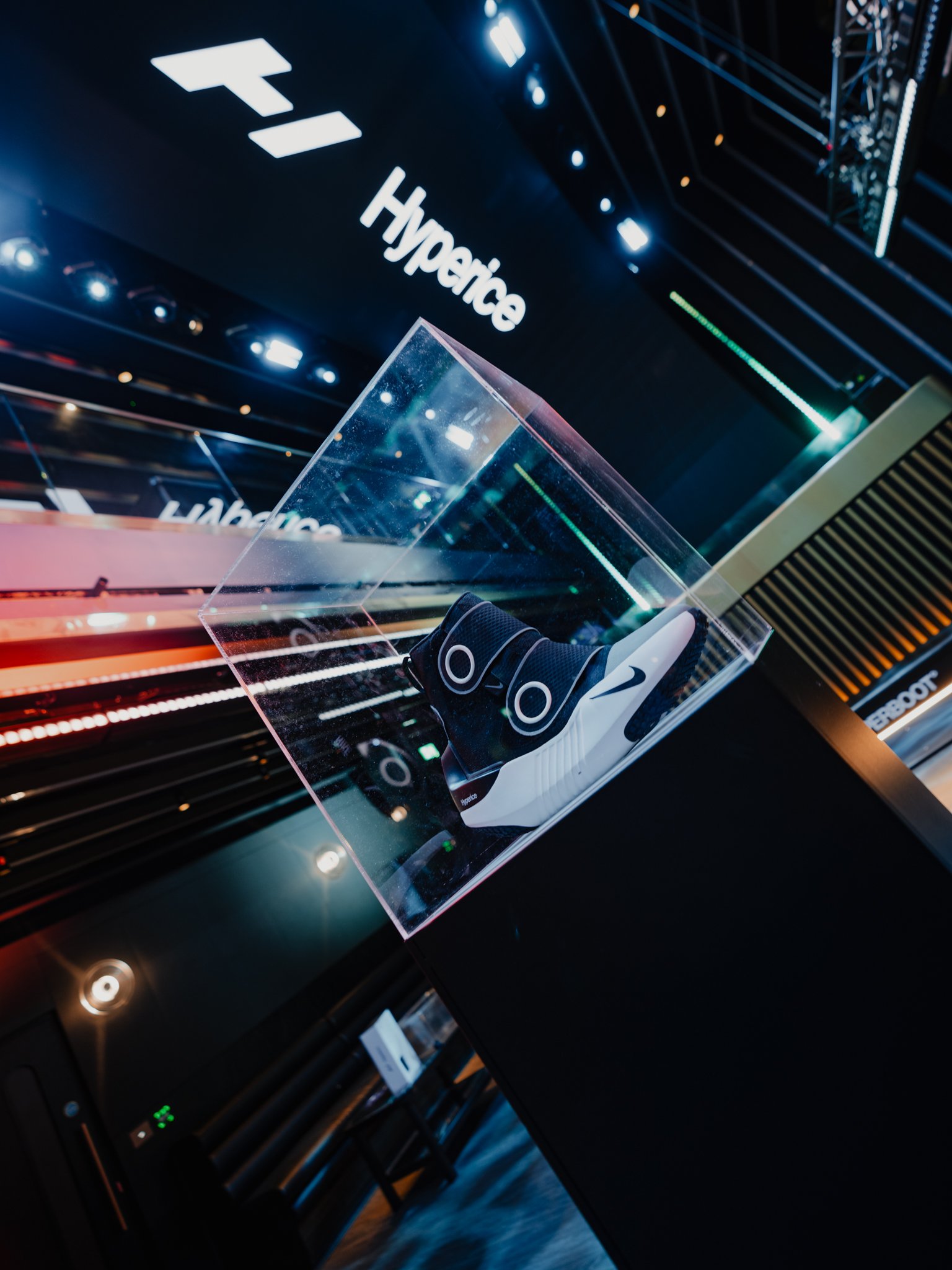 Hyperboot encased plinth display