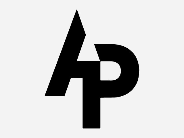 A black and white abstract logo combining the letters 'A' and 'P'.