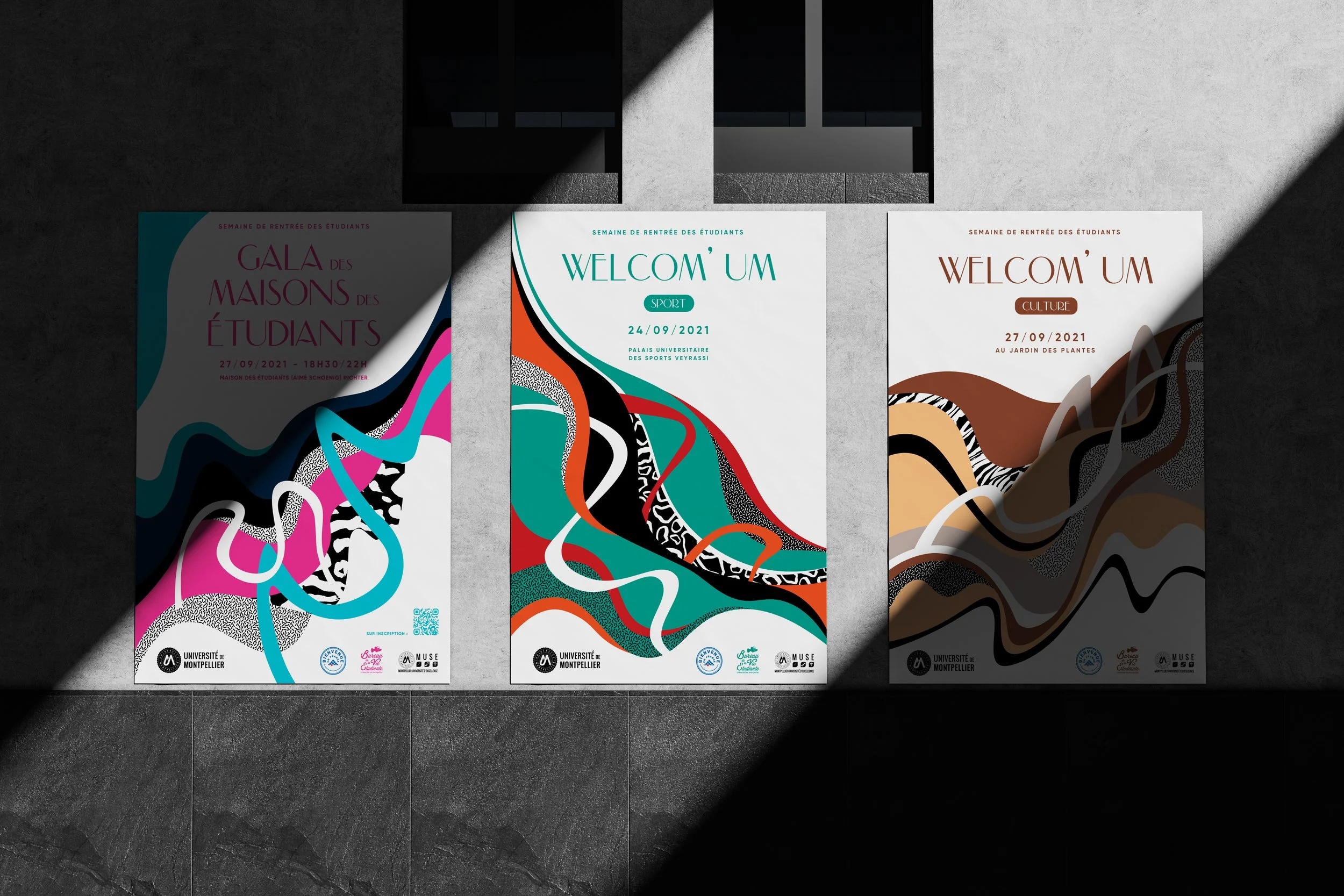 Création d'affiches événementielles pour l'Université de Montpellier. Design graphique et communication par le studio Faire Signe.